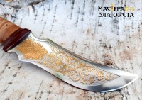 Нож "Зубр" с позолотой, рукоять береста - Интернет-магазин ножей и подарков из Златоуста. "Мастера Златоуста"